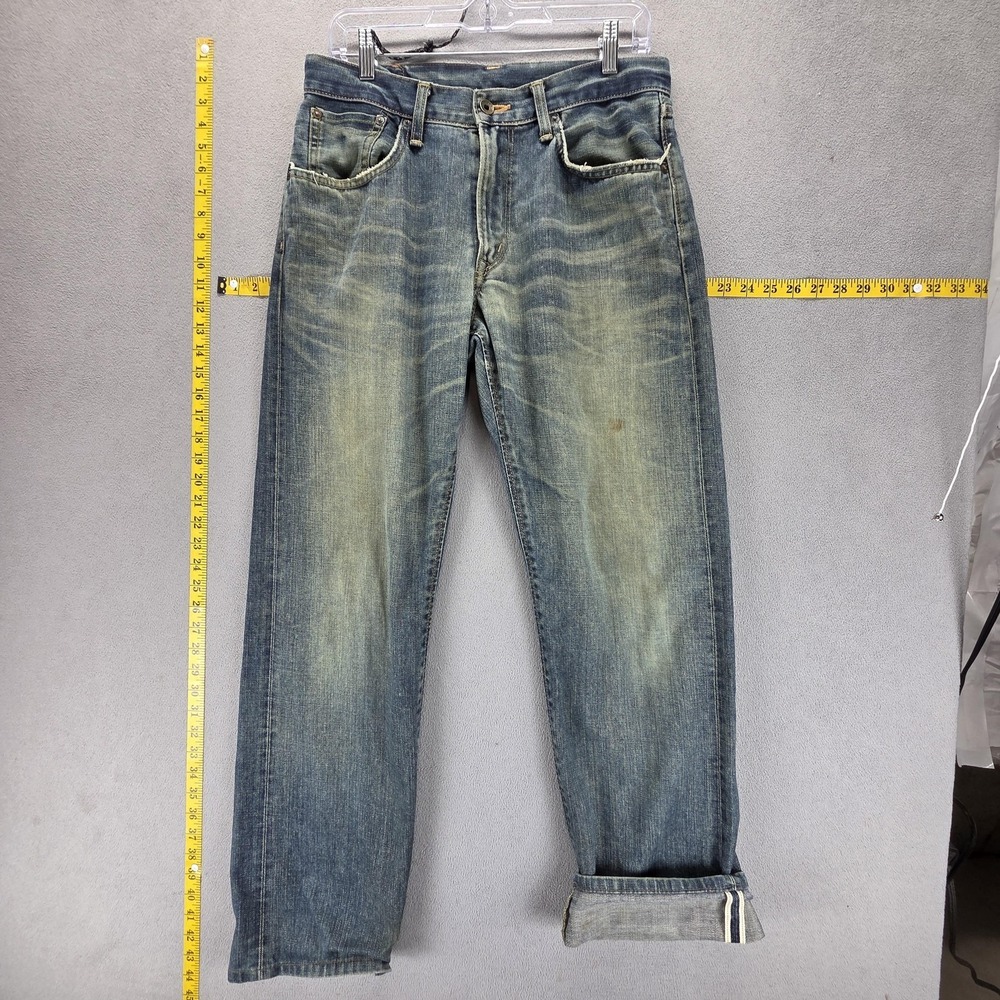 Edwin Jeans Mens 31x33 Blue Selvedge 505ZX Straight Zip Fly Whiskers Japan